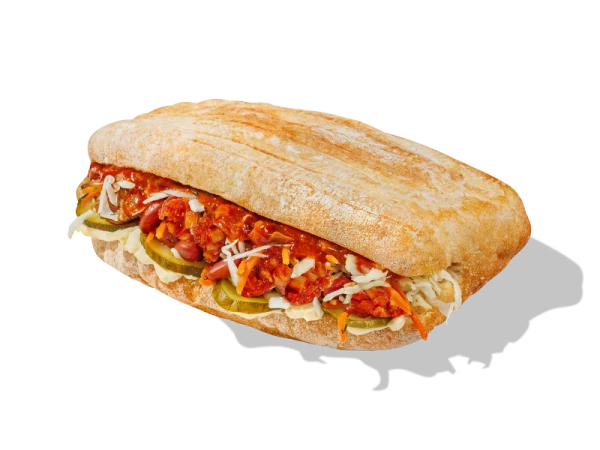 Наедастер в чиабатте с фасолью барбекю