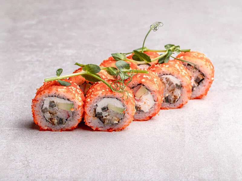 Ролл сливочный угорь с крабом (8 шт)