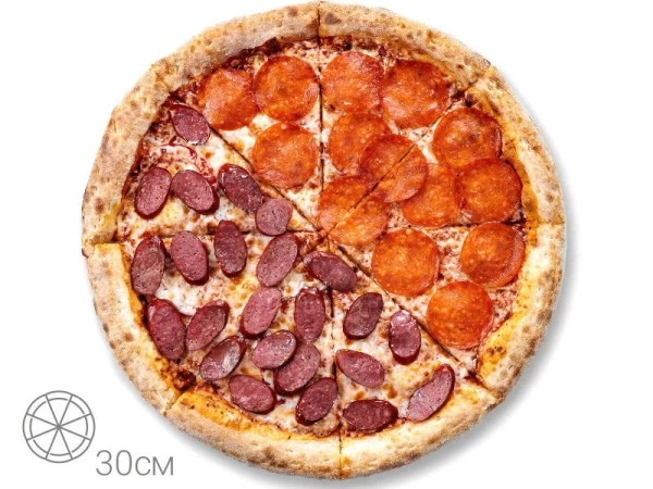 Пицца 1/2 Пепперони и 1/2 Охотничьи колбаски