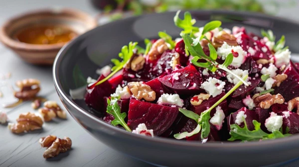 Салат с печеной свеклой и сыром "Тофу"