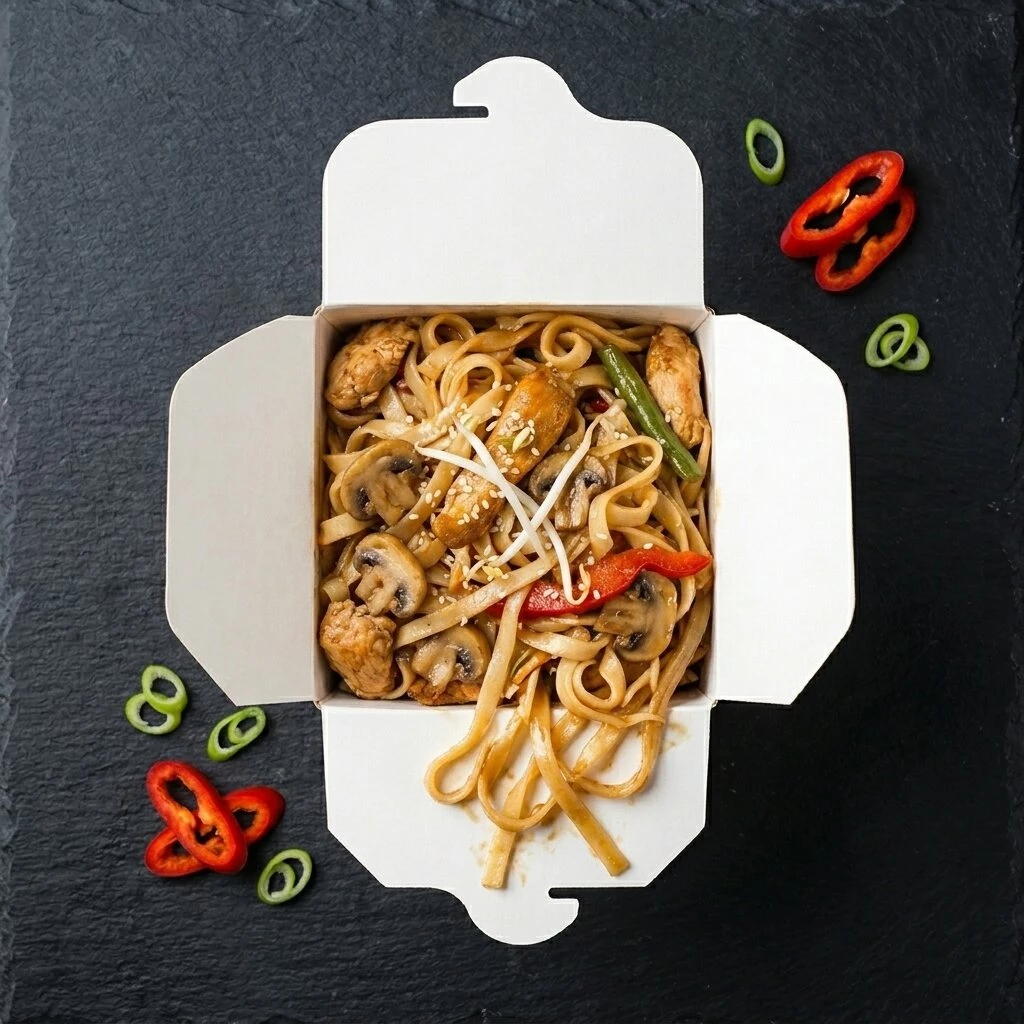Лапша удон с курицей+ грибы+ терияки