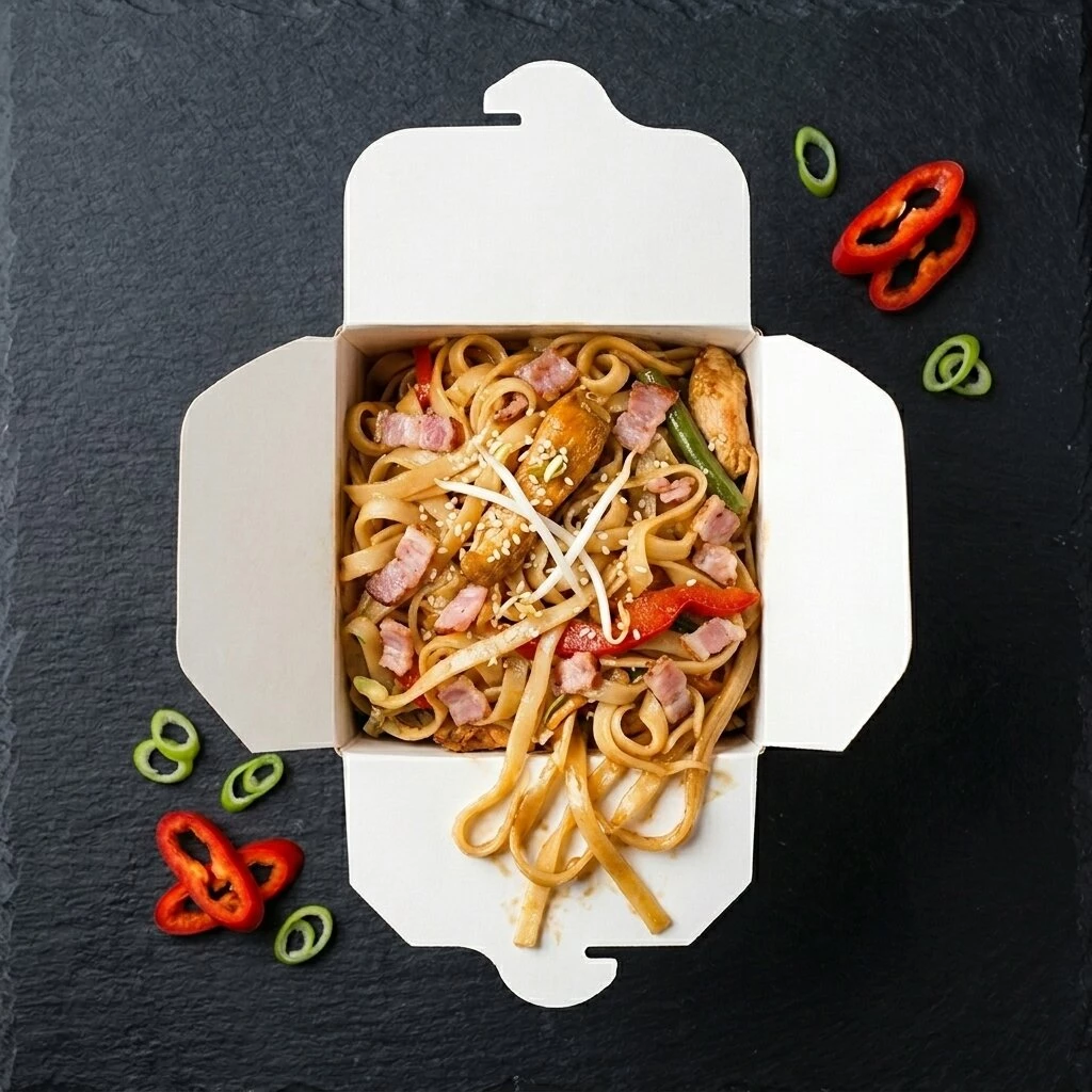 Лапша Удон с курицей+ бекон+ терияки