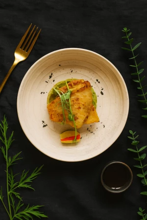 Телапия с кус-кусом и пюре из брокколи