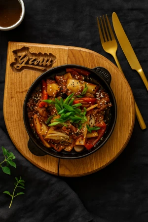 Жаренный кальмар с овощами