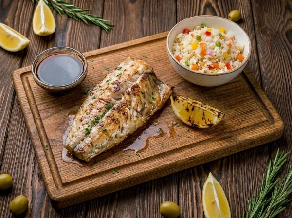 Лакедра желтохвостая гриль с рисом