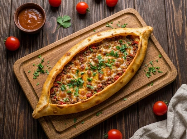 Пиде с мраморной говядиной и сыром Сулугуни