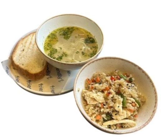 Наваристый куриный суп с домашней лапшой + Курица Карри с овощами