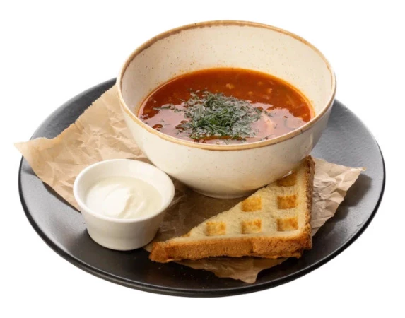 Солянка мясная со сметаной и тостами