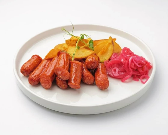 Колбаски охотничьи с картофелем