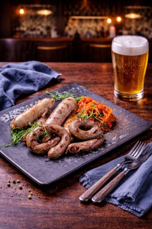 Ассорти колбасок с тушеной капустой