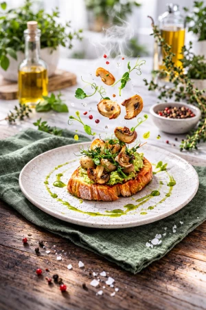 Брускета с гуакомоле и грибами