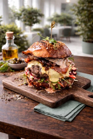 Бургер с котлетой из говядины и свежим салатом