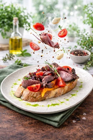 Брускета с ростбифом и муссом из моркови