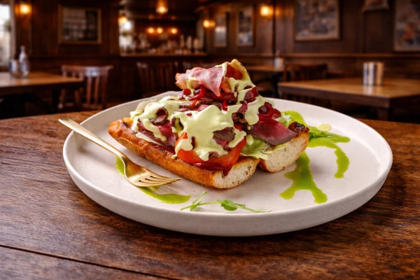 Чиз Стейк с ростбифом, беконом и соусом барбекю