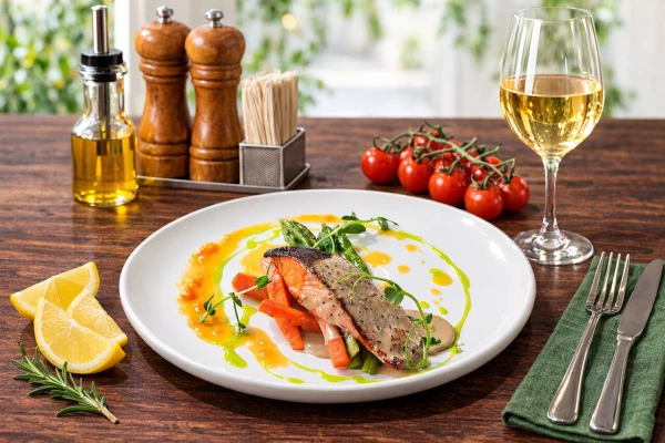 Стейк из красной рыбы со спаржей