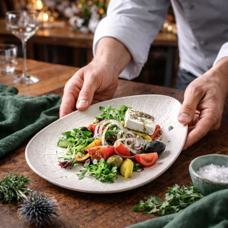 Салат Греческий с гигантскими оливками и маслинами в греческом соусе