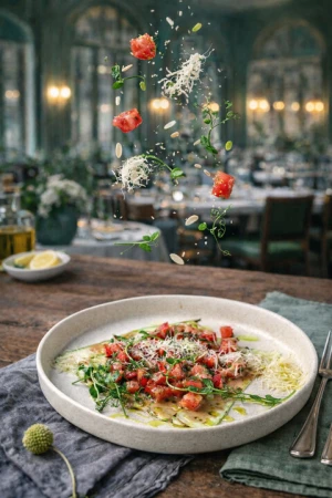 Карпаччо из печеных цукини на гриле с томатами и пармезаном