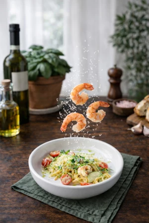 Спагетти с креветками в соусе песто