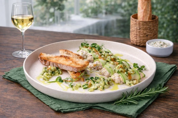 Рулетики из цукини с тунцом и огуречным тар-таром