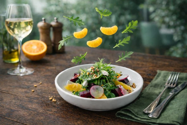 Салат с запеченой свеклой, брынзой и апельсинами