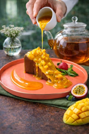  Сан-Себастьян с соусом манго-маракуйя