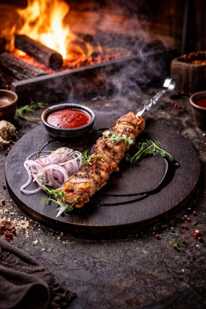 Свиная грудинка-семечки со сладким луком 