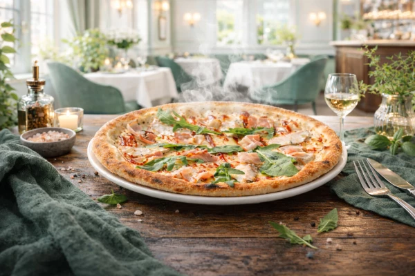 Пицца с курицей и беконом в Баварском соусе