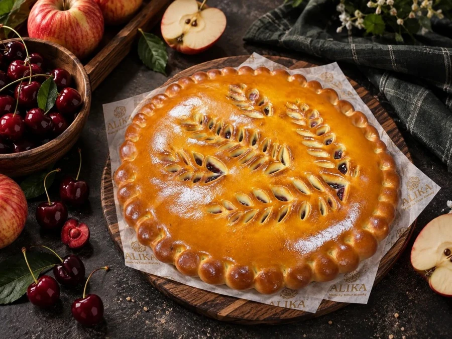 Осетинский пирог с яблоками и вишней