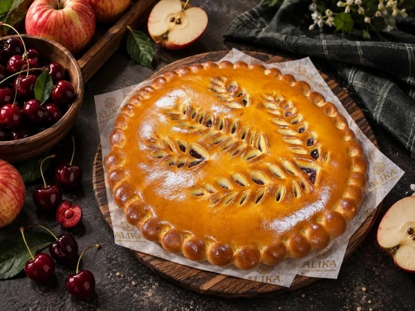 Осетинский пирог с яблоками и вишней