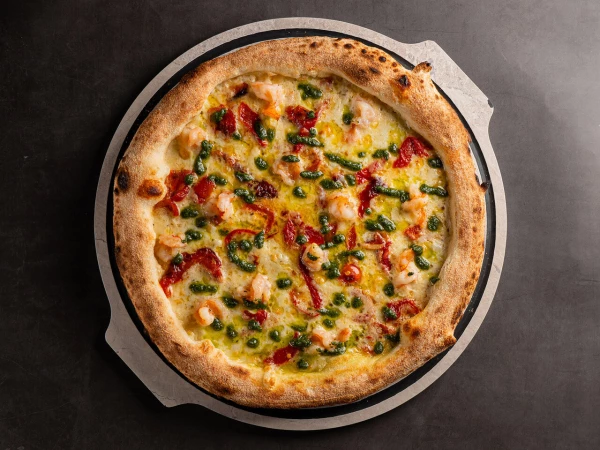 Пицца Креветки и печеный перец