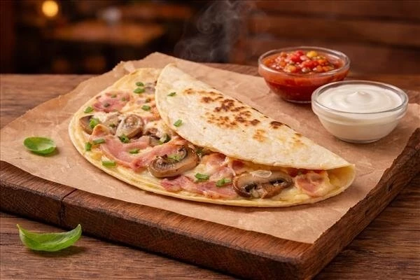 Омлет с беконом и грибами в тортилье