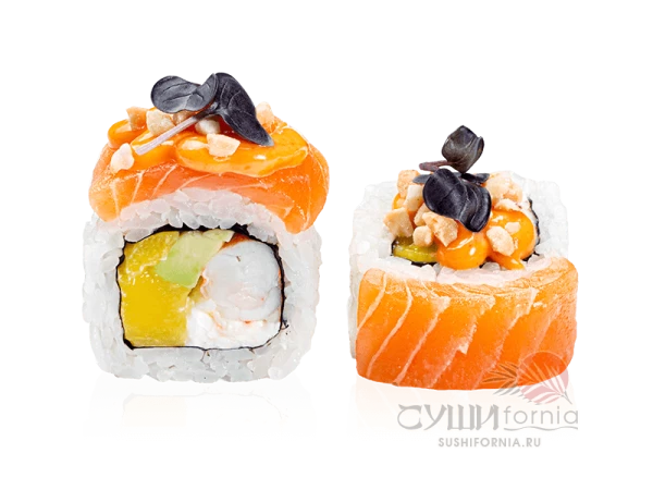 Ролл с лососем, креветкой и манго