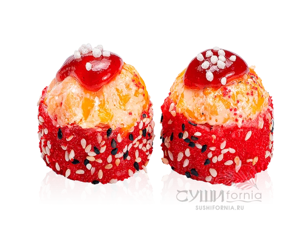 Запеченный ролл с лососем и ягодным соусом