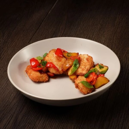 Хрустящая треска с овощами 