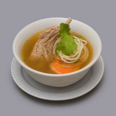 Наваристый суп на бульоне из бараньей корейки с овощами. 