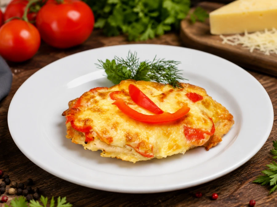Филе куриное с помидором грибами и сыром