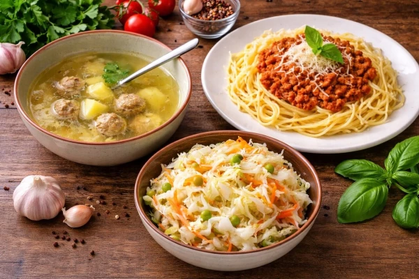 Комбо № 7 (суп с фрикадельками+паста болоньезе+салат витаминный)