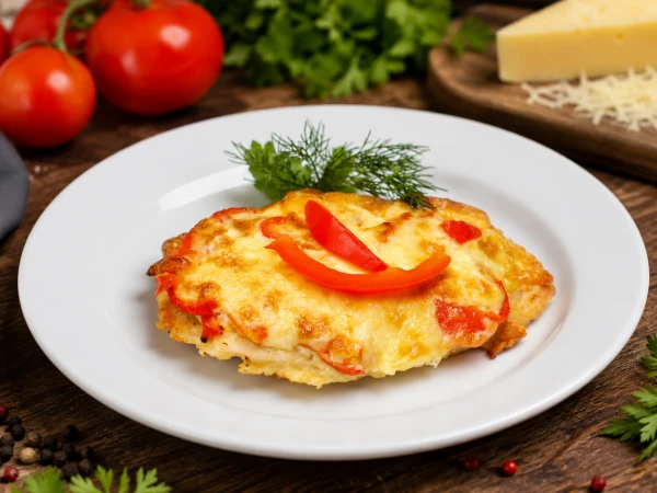 Филе куриное с помидором грибами и сыром