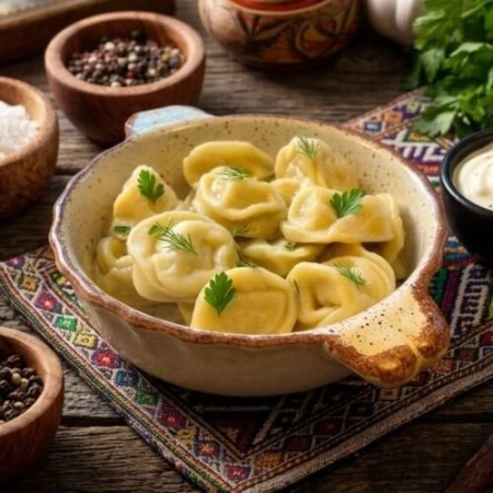 Пельмени из щуки с вологодским маслом и сметаной