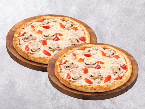 Пицца с курицей и шампиньонами 25 см 1+1