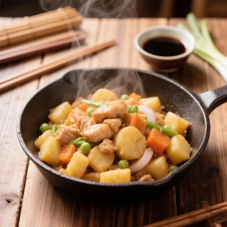 Картофель с курицей и овощами 