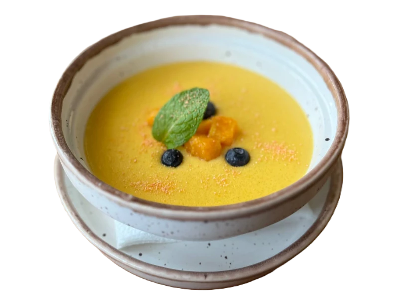 Манная каша на кокосовом молоке, карамелизованная тыква и апельсины