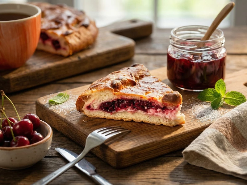 Пирог с творогом и вишней