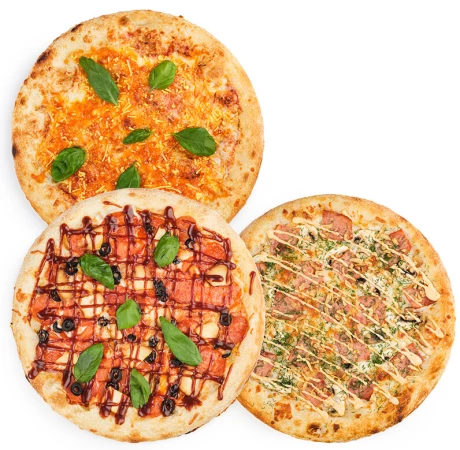 Супер Трио № 3 (Цыпленок Барбек, 4 Сыра на красном соусе, Деревенская )