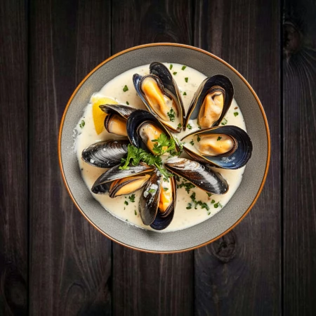 Мидии  в сливочном соусе