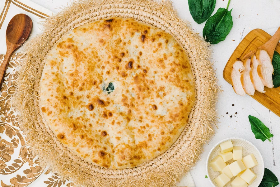 Пирог курица, сыр, шпинат