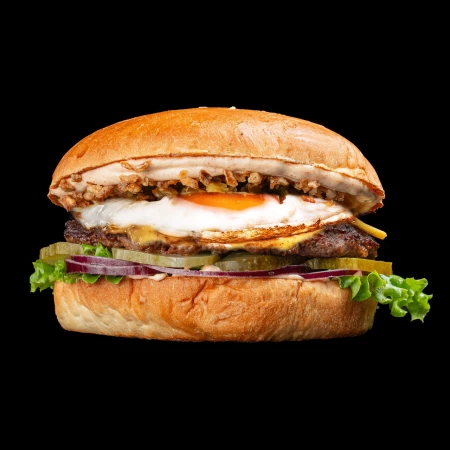 Бургер с глазуньей