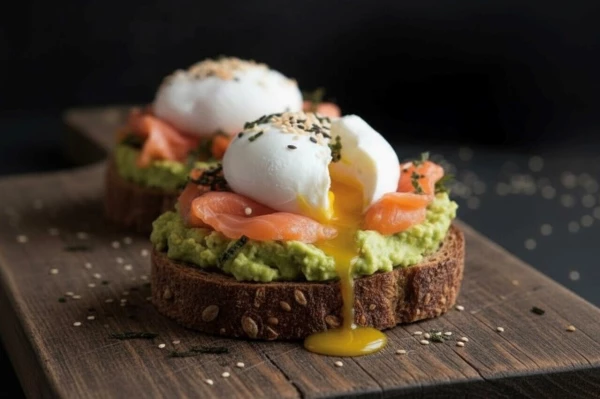Брускетта с лососем и яйцом пашот