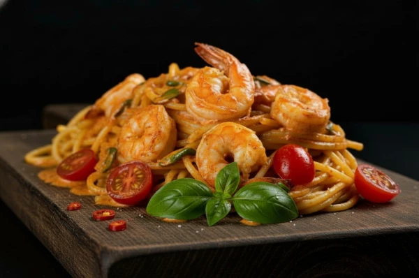 Спагетти с креветками Том Ям