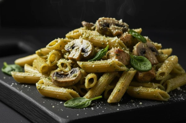 Пенне с курицей и грибами